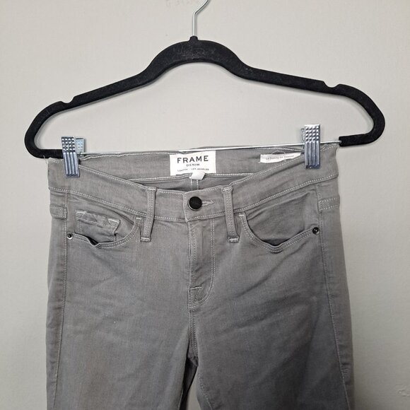 FRAME Le Skinny de Jeanne Satine Distressed Jeans 26 Grey - Picture 5 of 11
